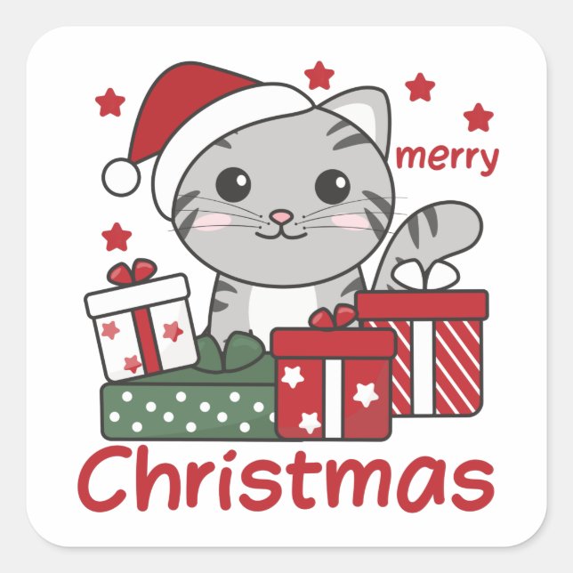 Cat Christmas Gift Winter Animals Cats Square Sticker (Front)