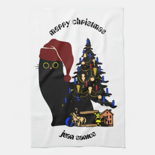 cat christmas gifts, personalized name  kitchen towel