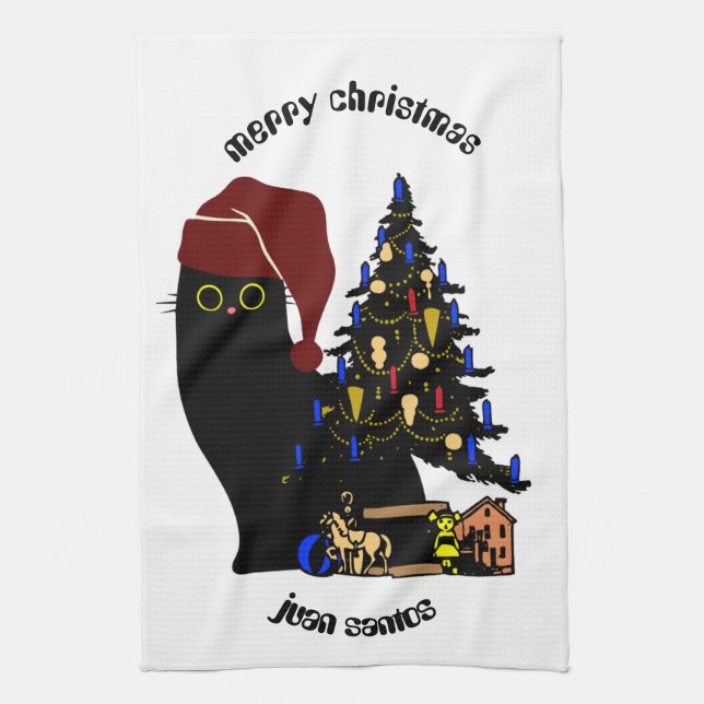cat christmas gifts, personalized name  kitchen towel (Vertical)