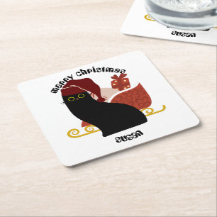 cat christmas gifts, personalized name square paper coaster