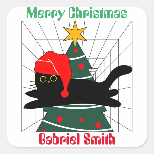 cat christmas gifts, personalized name   square sticker (Front)