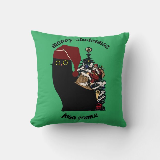 cat christmas gifts, personalized name   throw pillow (Front)