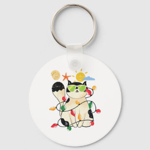 Cat Christmas In July Cool Kitten Pet Summer Tropi Keychain