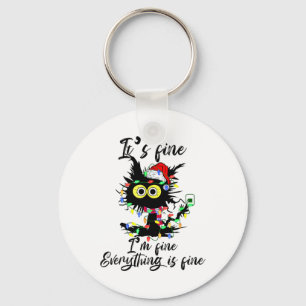 Cat Christmas It's Fine I'm Fine Everything Is Fin Keychain