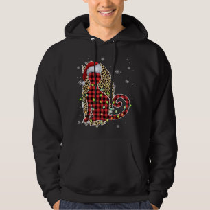 Cat Christmas Leopard Buffalo Plaid Red Santa Hat Hoodie