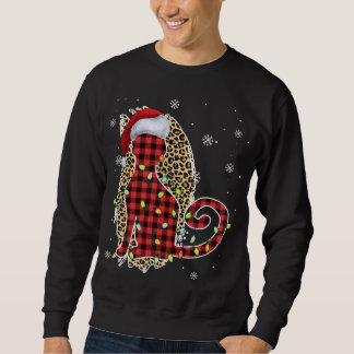 Cat Christmas Leopard Buffalo Plaid Red Santa Hat Sweatshirt