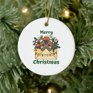 Cat Christmas Letter Winter Animals Cats Ceramic Ornament