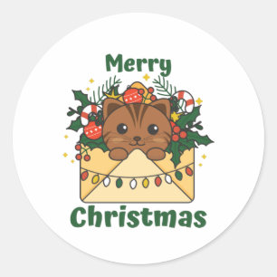 Cat Christmas Letter Winter Animals Cats Classic Round Sticker