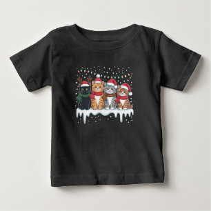 Cat Christmas Light Reindeer Santa Cat Lover Baby T-Shirt