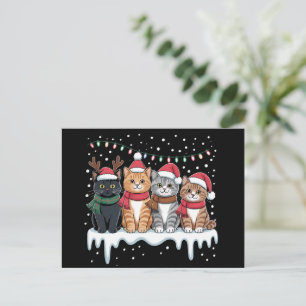 Cat Christmas Light Reindeer Santa Cat Lover Holiday Postcard