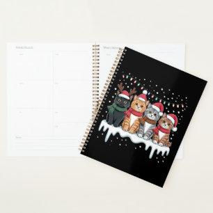 Cat Christmas Light Reindeer Santa Cat Lover Planner