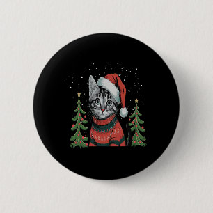 Cat Christmas Light Reindeer Santa Christmas  2 Inch Round Button