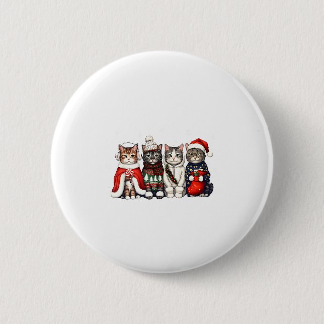 Cat Christmas Light Reindeer Santa Christmas Cat L 2 Inch Round Button (Front)