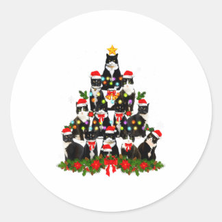 Cat Christmas Light Reindeer Santa Christmas Cat L Classic Round Sticker