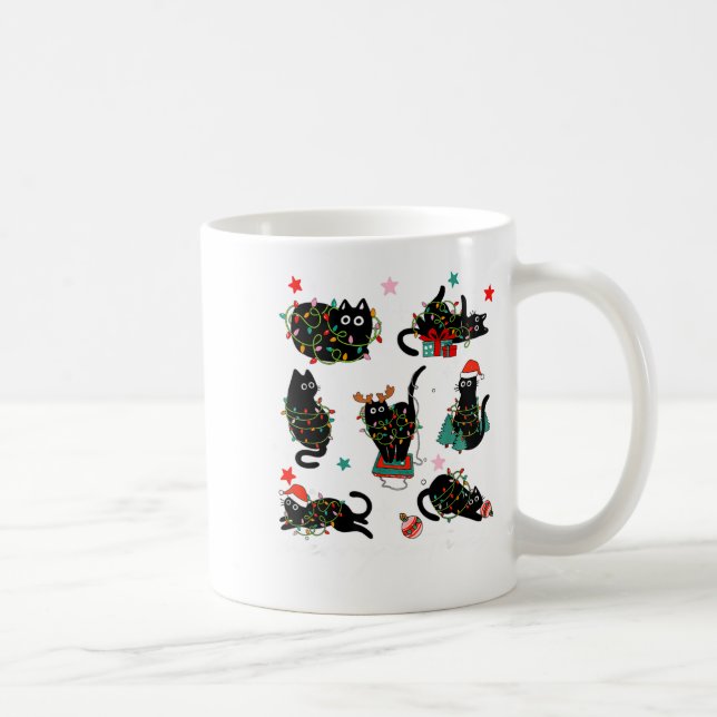 Cat Christmas Light Reindeer Santa Christmas Cat L Coffee Mug (Right)