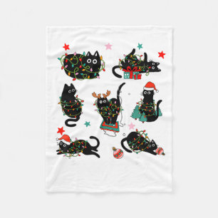 Cat Christmas Light Reindeer Santa Christmas Cat L Fleece Blanket