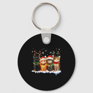 Cat Christmas Light Reindeer Santa Christmas Cat L Keychain