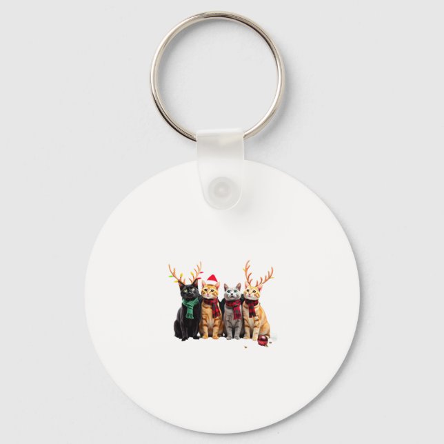 Cat Christmas Light Reindeer Santa Christmas Cat L Keychain (Front)