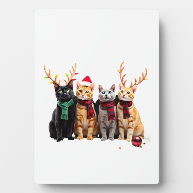 Cat Christmas Light Reindeer Santa Christmas Cat L Plaque (Front)
