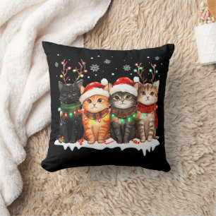 Cat Christmas Light Reindeer Santa Christmas Cat Throw Pillow