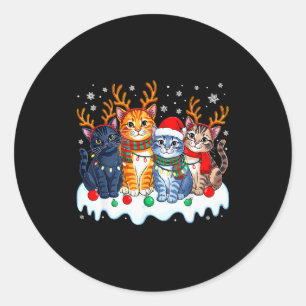 Cat Christmas Light Reindeer Santa Christmas Funny Classic Round Sticker