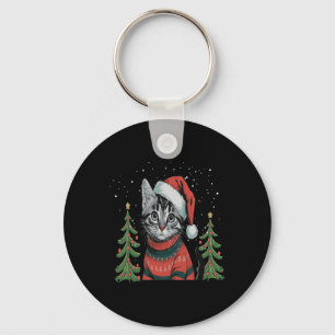 Cat Christmas Light Reindeer Santa Christmas  Keychain