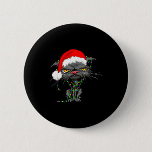 Cat Christmas Lights Bored Cat Santa Hat Funny Cat 2 Inch Round Button
