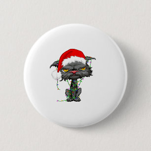 Cat Christmas Lights Bored Cat Santa Hat Funny Cat 2 Inch Round Button