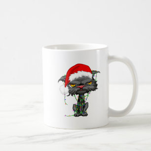 Cat Christmas Lights Bored Cat Santa Hat Funny Cat Coffee Mug