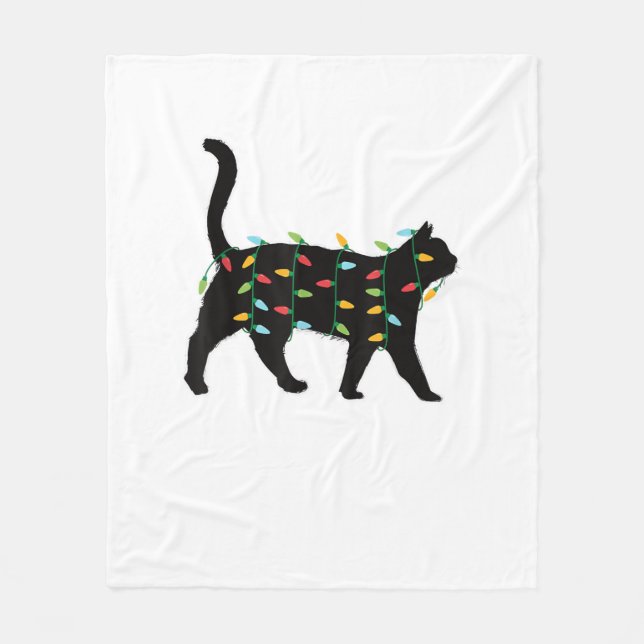 Cat Christmas Lights Christmas Gift for Animal Lov Fleece Blanket (Front)