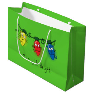 Cat Christmas Lights Funny Large Gift Bag