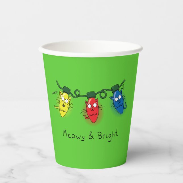 Cat Christmas Lights Funny Meowy and Bright Paper Cups (Front)
