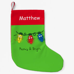 Cat Christmas Lights Funny Meowy and Bright Small Christmas Stocking