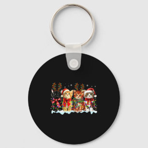 Cat Christmas Lights Reindeer Santa Cat Lover Xmas Keychain