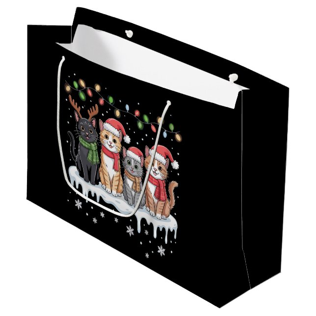 Cat Christmas LightS Santa Christmas Cat Lover Large Gift Bag (Front Angled)