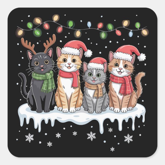 Cat Christmas LightS Santa Christmas Cat Lover Square Sticker (Front)
