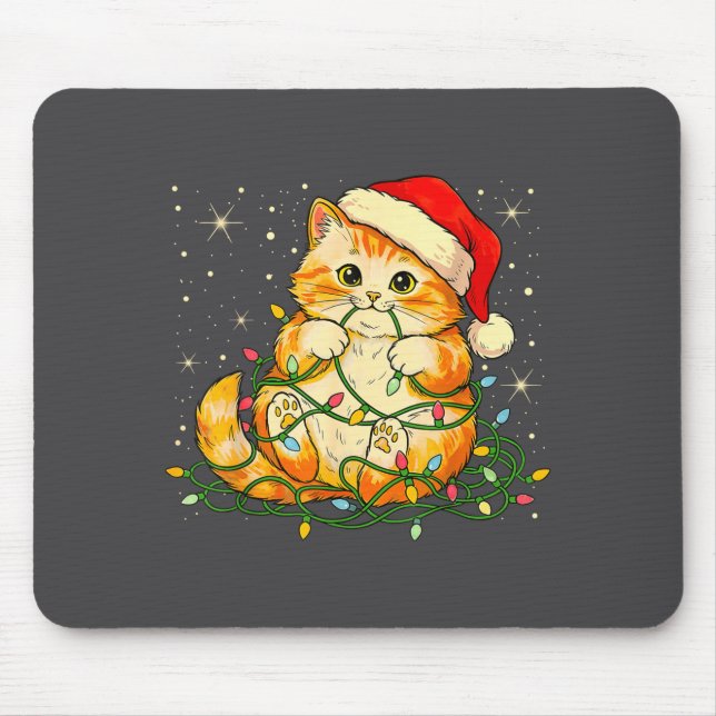 Cat Christmas Lights Santa Hat Xmas Cats Lover Pet Mouse Pad (Front)