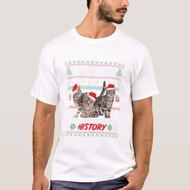 Cat Christmas Meowy Catmas Pyjamas Kids Girls Boys T-Shirt (Front)
