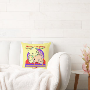 Cat christmas on bed, personalized name throw pillow