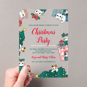 Cat Christmas Party Acrylic Invitations