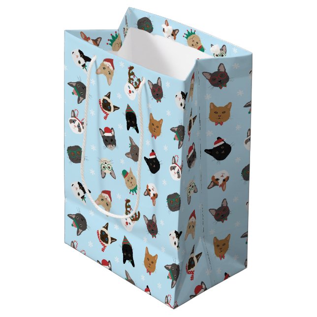 Cat Christmas Pattern Medium Gift Bag (Front Angled)
