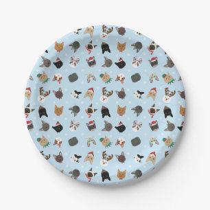 Cat Christmas Pattern Paper Plate
