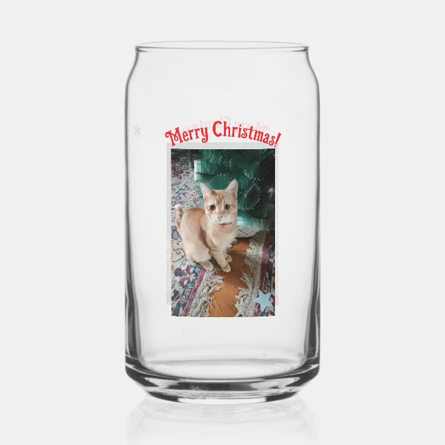 Cat Christmas Photo text customize Can Glass (Back)