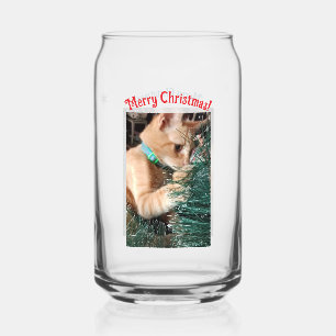 Cat Christmas Photo text customize Can Glass
