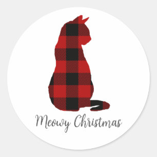 Cat Christmas Plaid Festive Classic Round Sticker