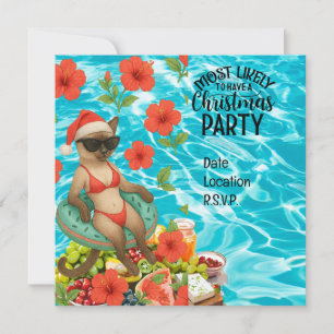Cat Christmas Pool Party for Christmas in July Invitation