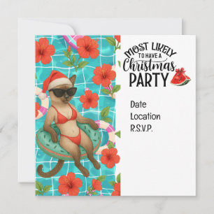 Cat Christmas Pool Party for Christmas in July Invitation