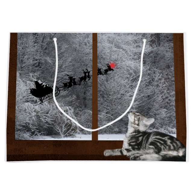 Cat Christmas red dot reindeer Large Gift Bag (Front)