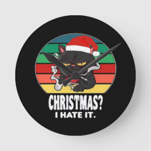 Cat Christmas  Round Clock