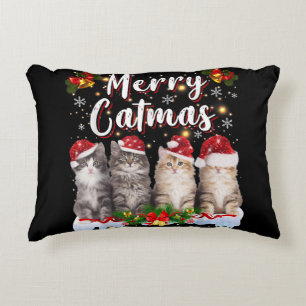 Cat Christmas Santa Hat Funny Merry Catmas Accent Pillow